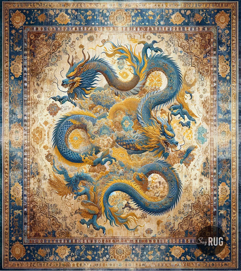 Tappeto Drago Blu/Oro