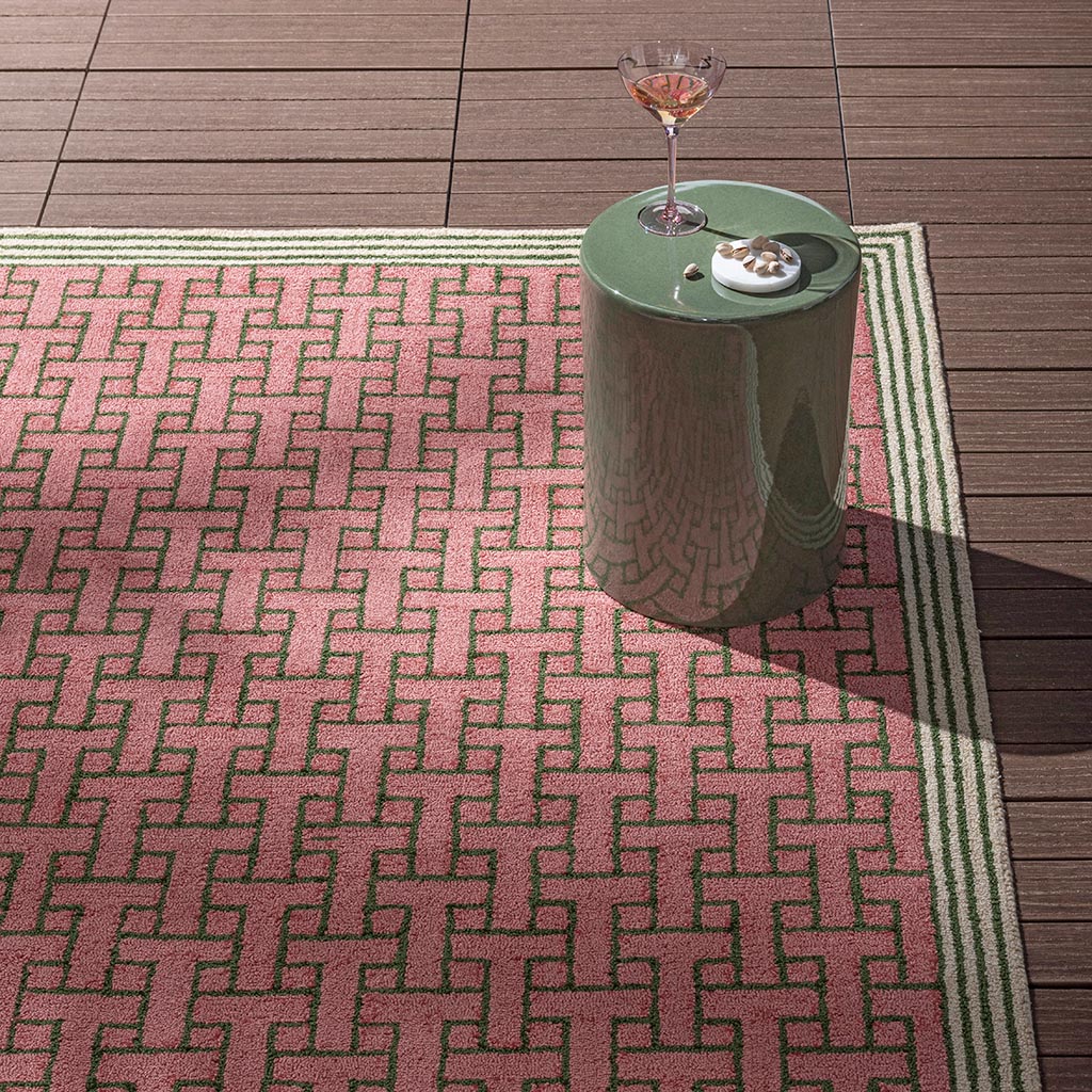 Tappeto TB T Monogram Rosa Polvere Per Esterni | Misura: 200 × 280 cm