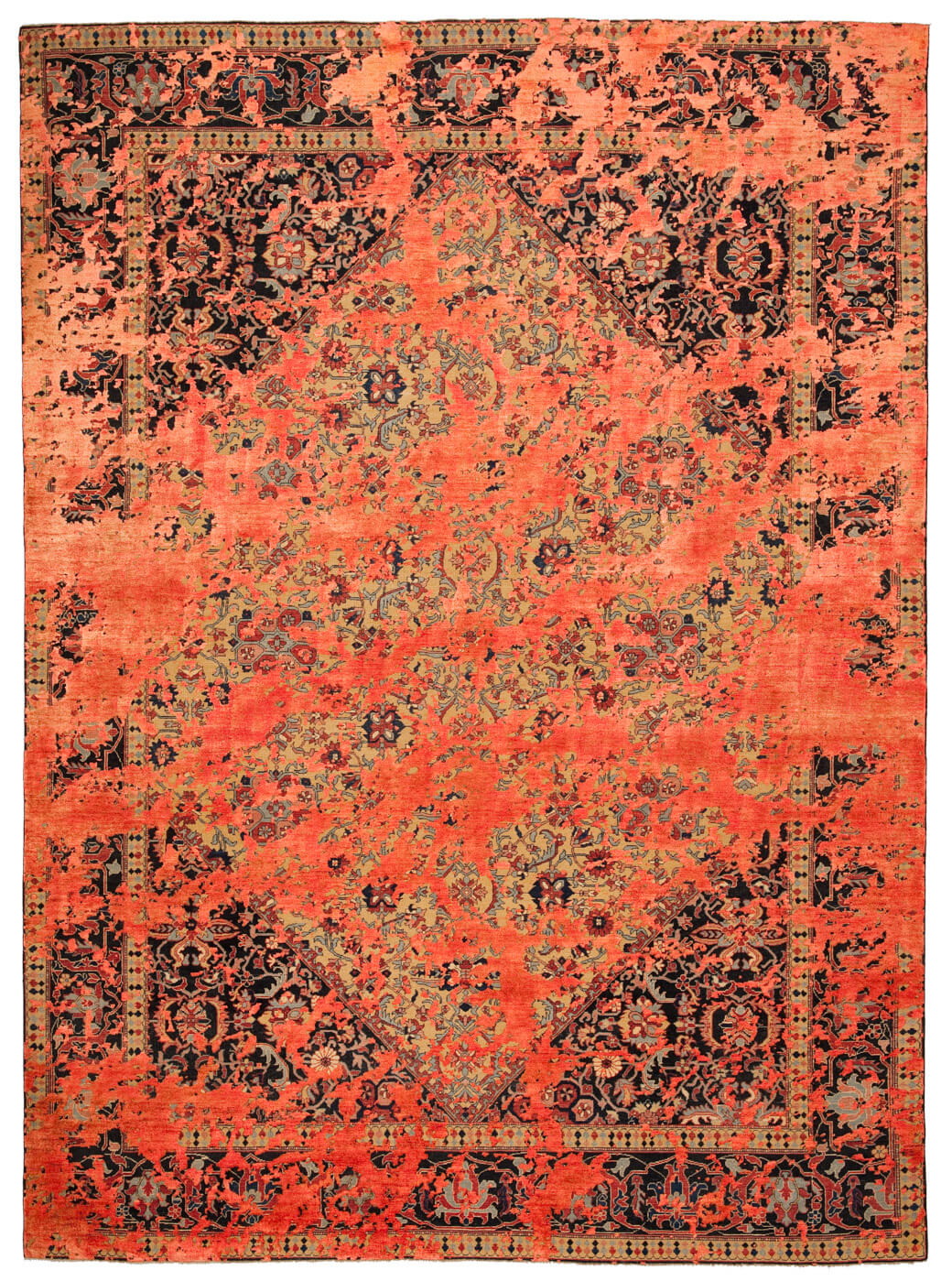 Tappeto Serapi Queensbury Double Sky Bianco Neon Arancio Seta | Misura: 250 × 300 cm