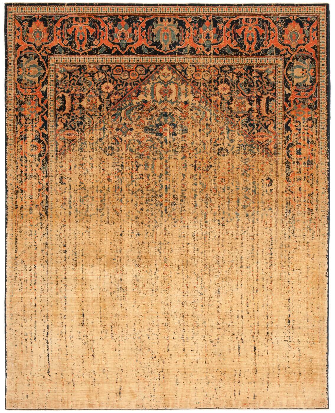 Tappeto Serapi Queensbury Vendetta Blu Scuro Oro Seta