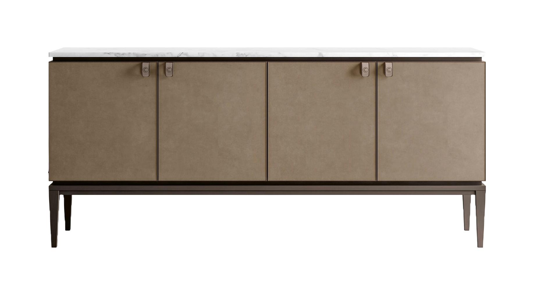 Credenza con Piano in Marmo e Ante in Pelle Credenza con Piano in Marmo e Ante in Pelle