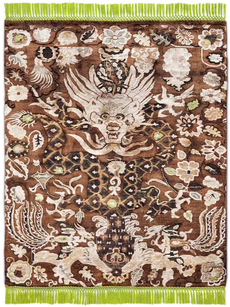Tappeto Annodato Dragon Verde/Beige | Misura: 250 × 300 cm