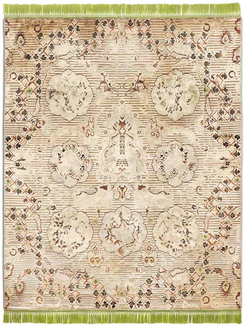 Tappeto Annodato Dragon Verde/Beige | Misura: 140 × 210 cm