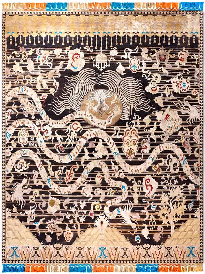 Tappeto Annodato Dragon Nero/Oro | Misura: 140 × 210 cm