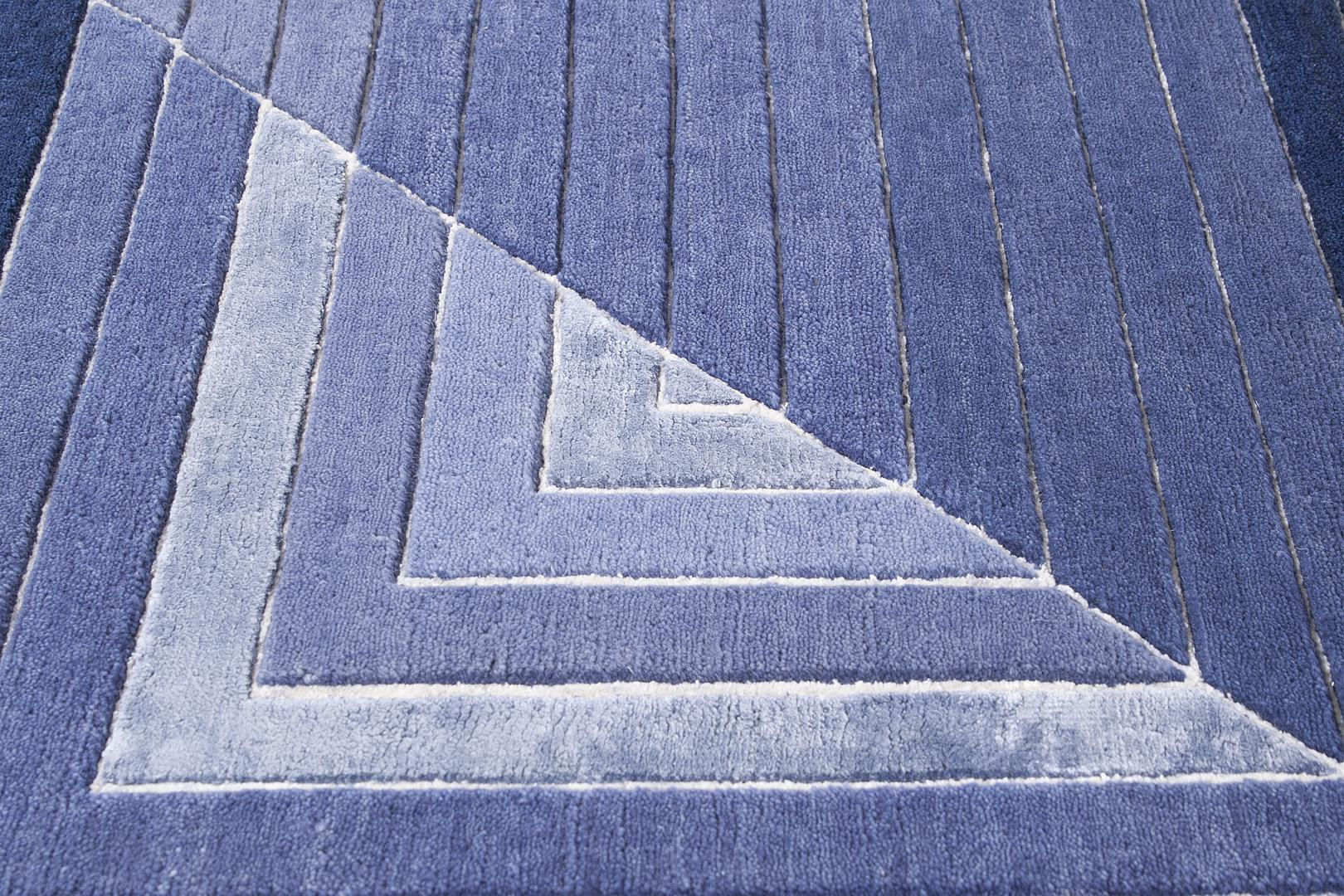 Tappeto Geometrico Blu Lana Viscosa Tappeto Geometrico Blu Lana Viscosa