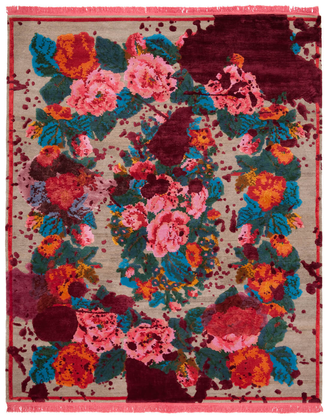 Tappeto Janka Macchiato Argento Bordeaux