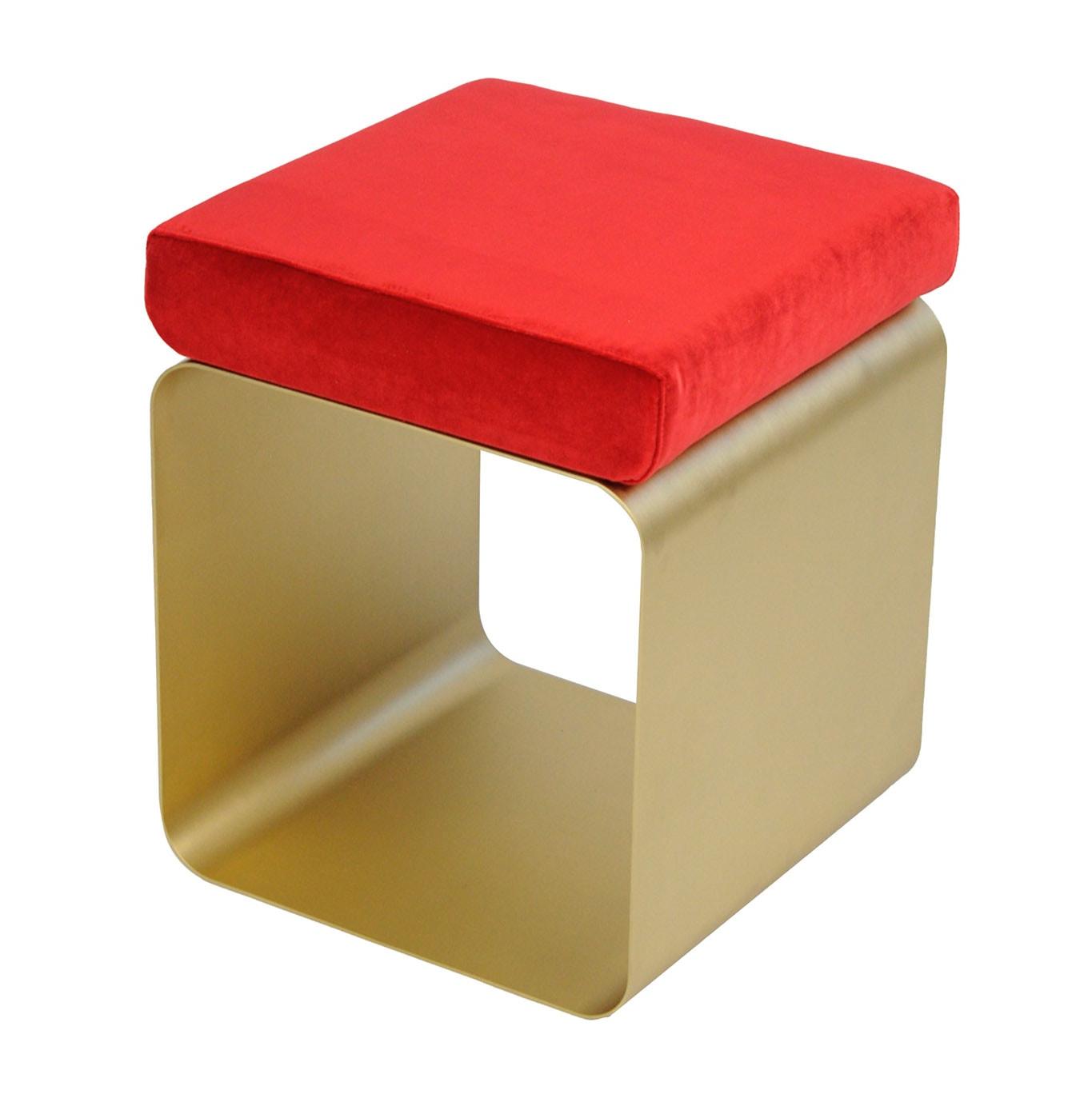 Sgabello Rosso con Base in Metallo
