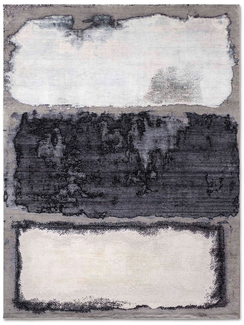 Tappeto Lusso Fatto a Mano Argento/Nero