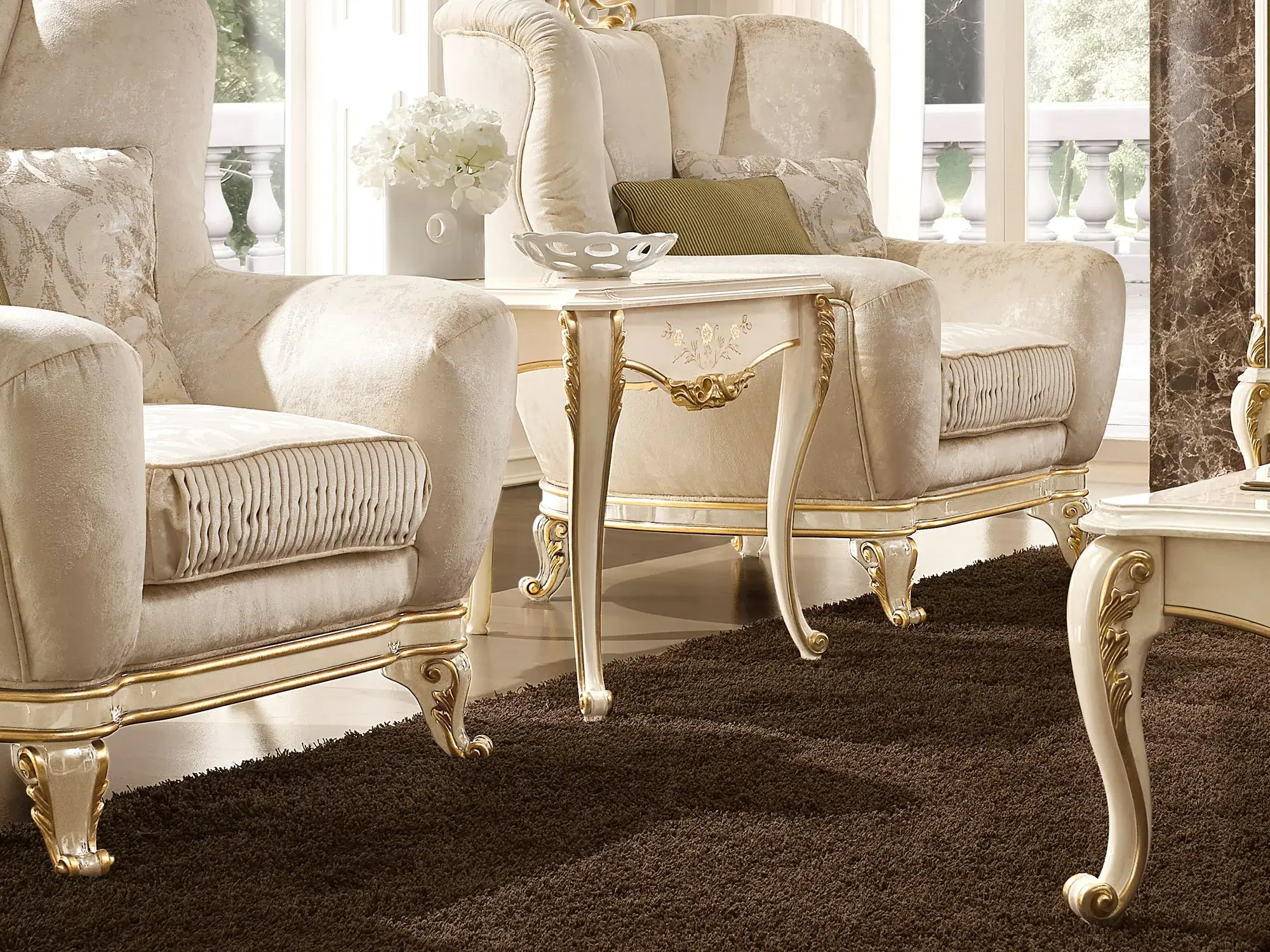 Tavolino Italiano Avorio / Oro