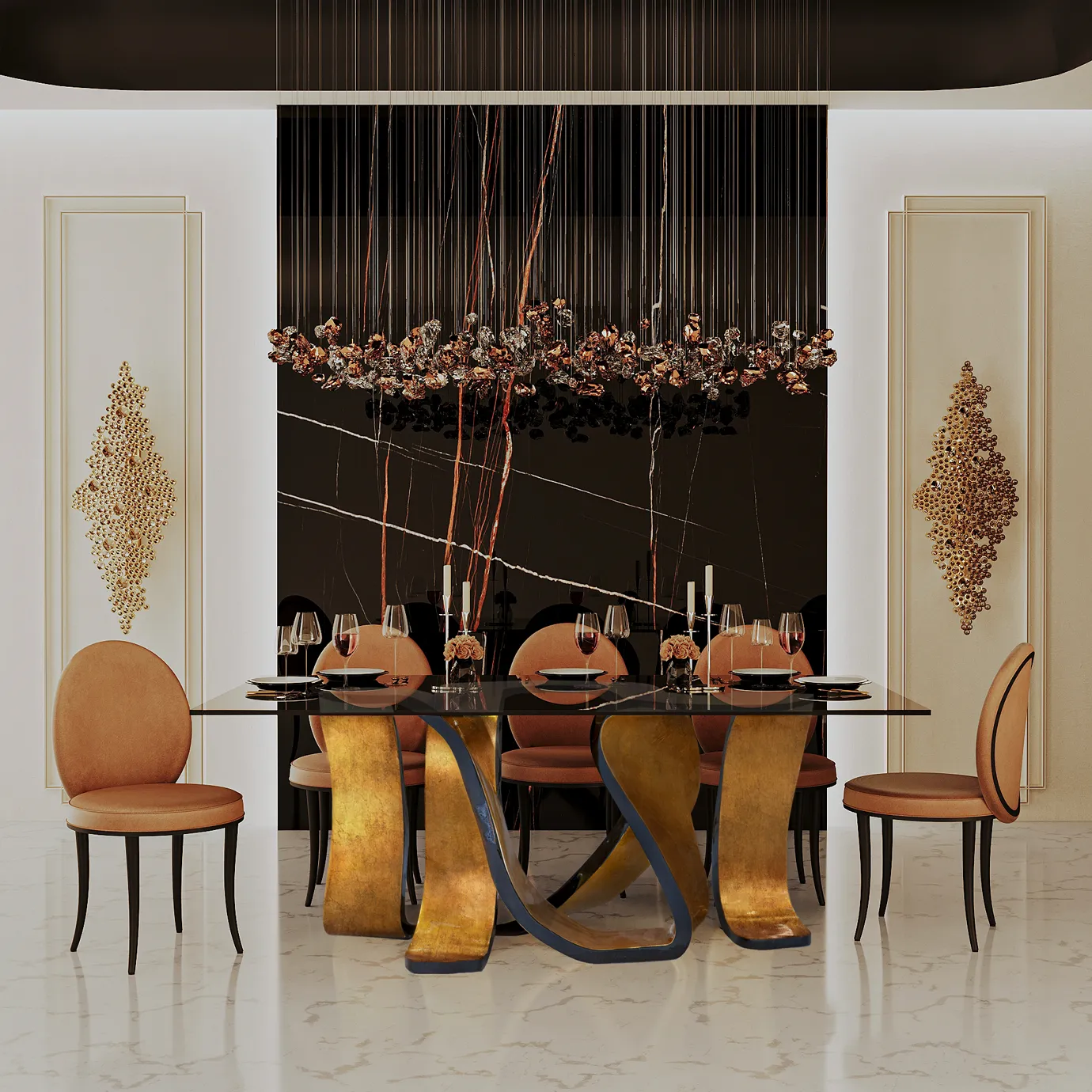 Ribbon Tavolo da Pranzo Foglia Oro