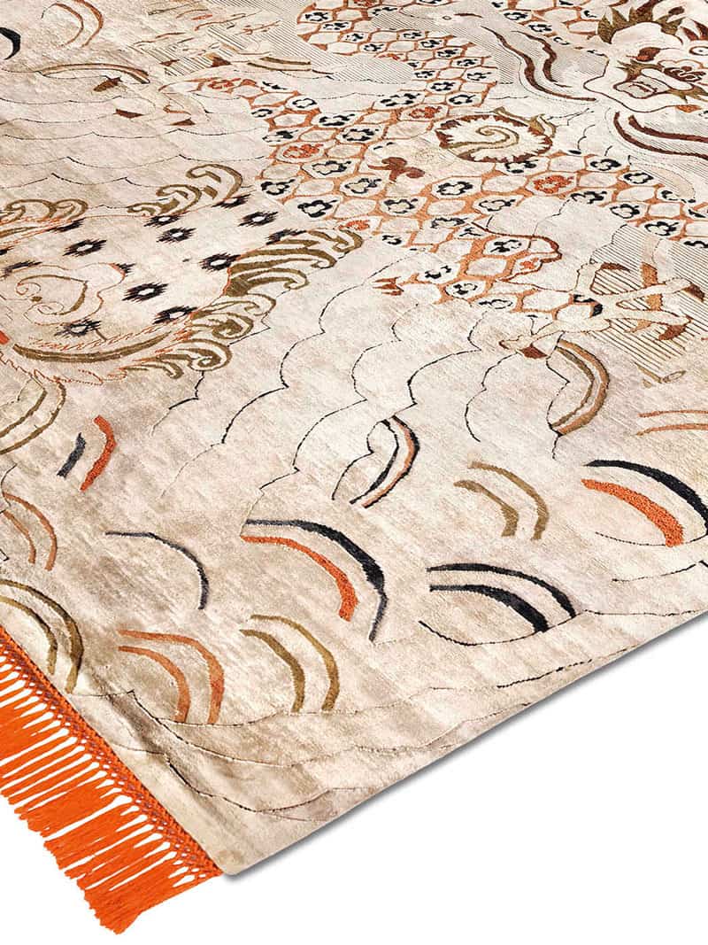 Tappeto Annodato Dragon Arancio/Panna | Misura: 365 × 457 cm
