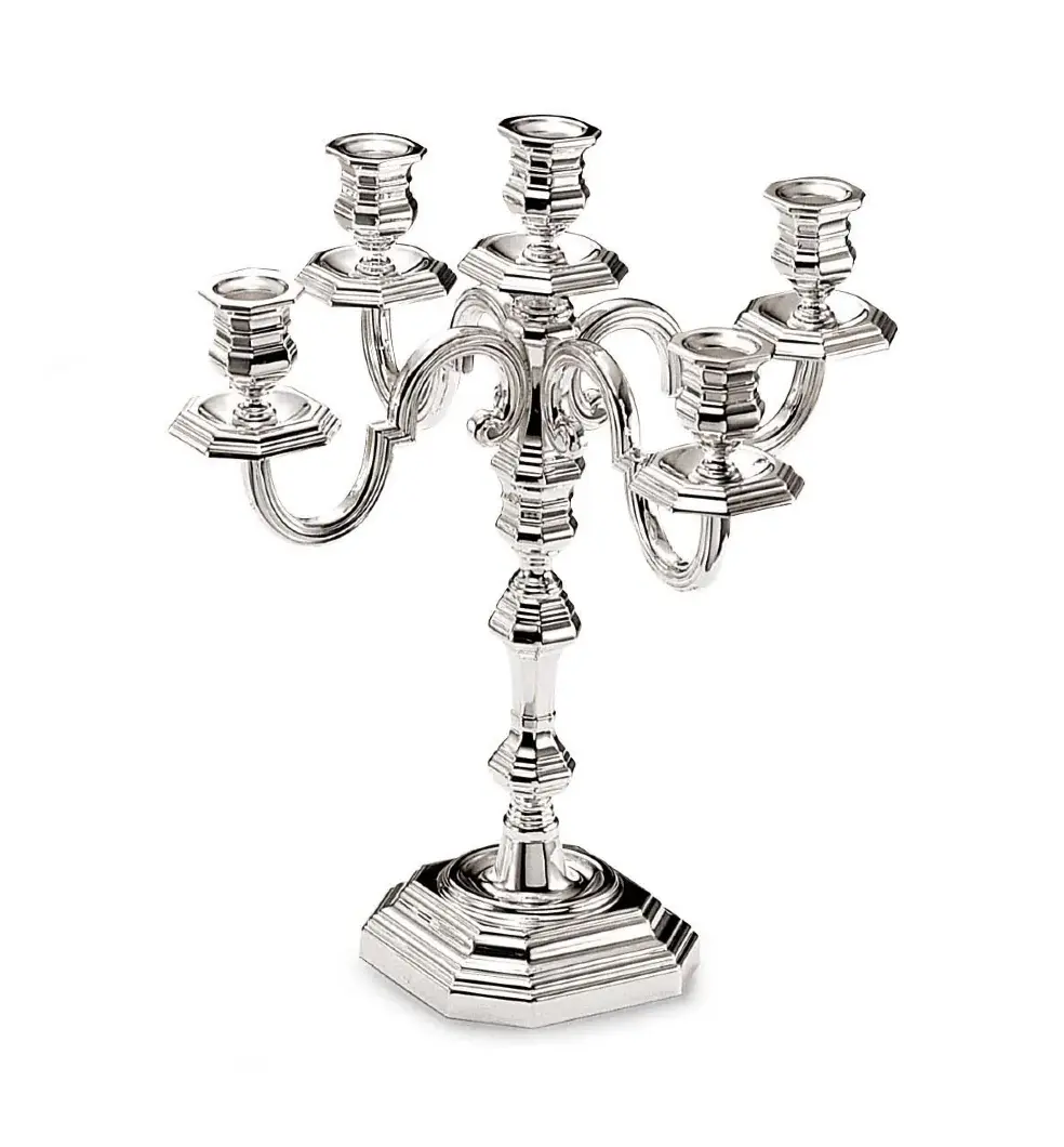 Candelabro Ottagonale A Cinque Fiamme In Argento