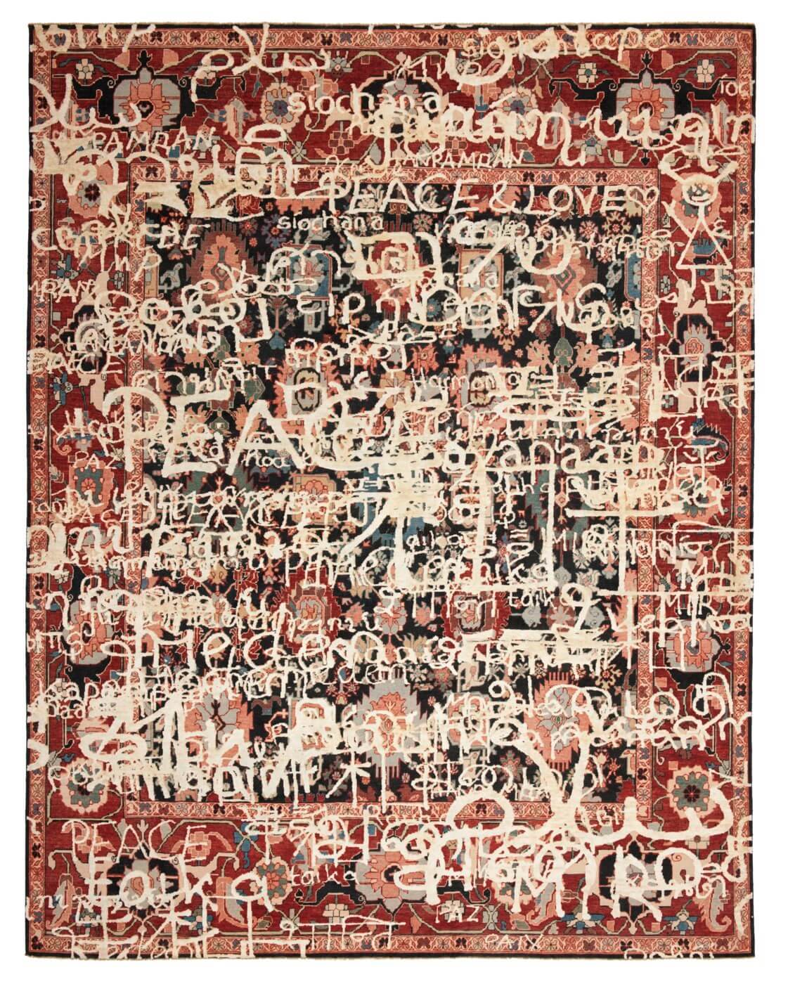 Tappeto Bidjar Waterloo Peace Nero Bianco Seta