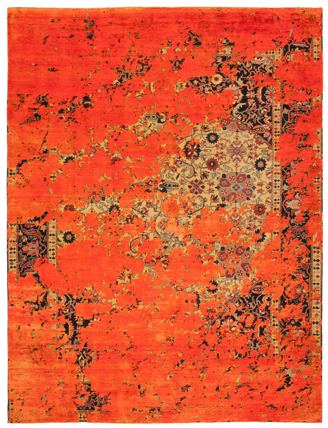 Tappeto Serapi Queensbury Aerial Giallo Neon Arancio Seta